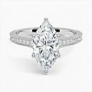 Dash Jewel Marquise Cut Excellent 2.3 Ct Diamond Ring For Women's - 14K White Gold Over Wedding Anniversary Ring - Bridal Set Solitaire with Accents Ring for Her - Vintage Diamond Bands for Her